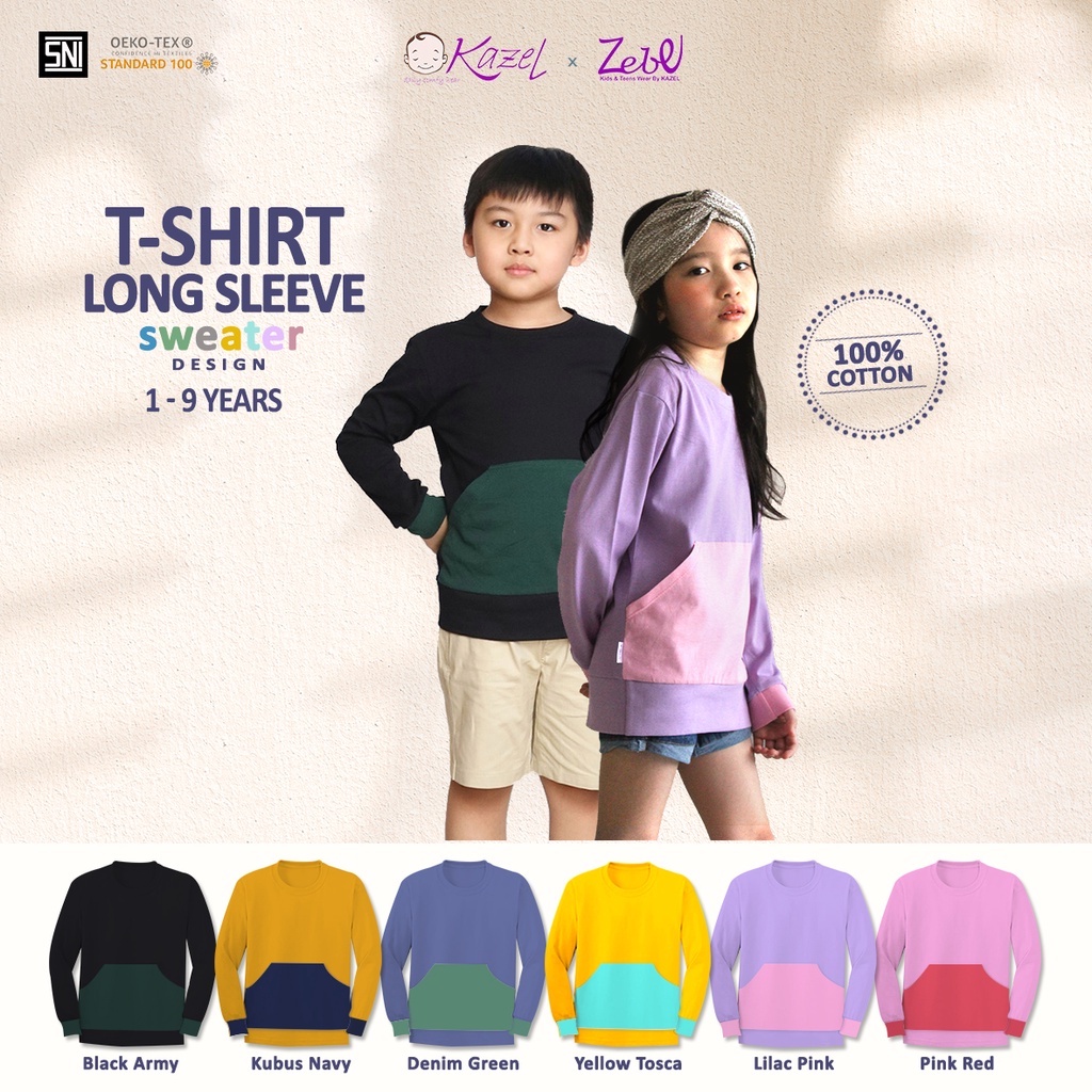 Sweater Anak Laki Laki Perempuan Jaket Atasan Kazel Tshirt Long Sleeve 1pcs