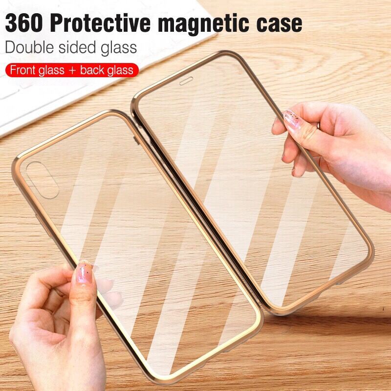 Magnetic Glass Case Untuk iPhone 7 6s 8 XS XR X MAX 8+ 7+ 6 Plus Kualitas Tinggi Magnetic Casing Back iphone 11 Cover