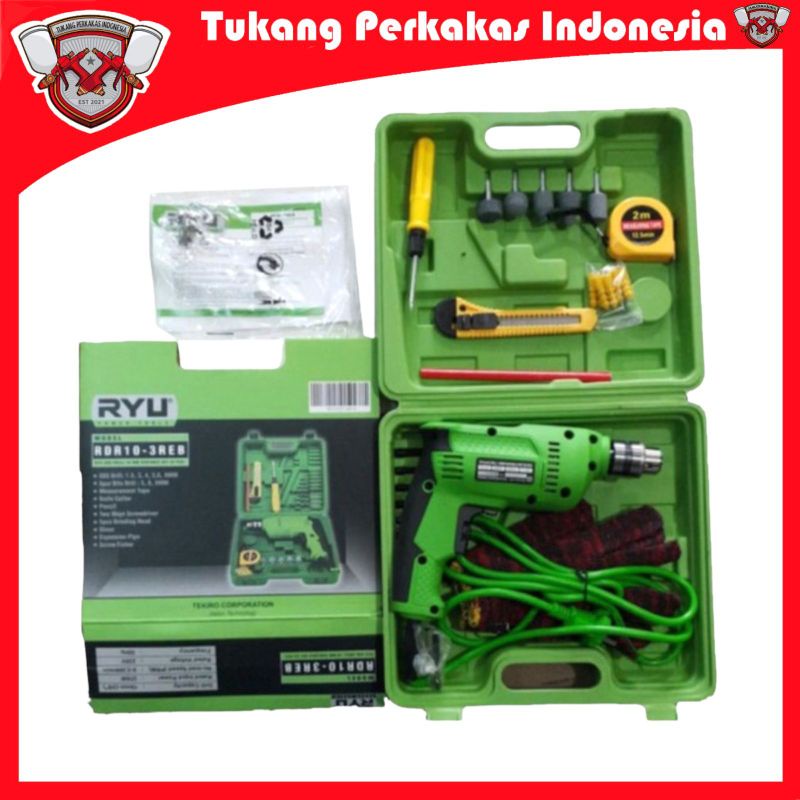 RYU MESIN BOR TANGAN LISTRIK 10MM SET KOPER 22PCS 10-3REB