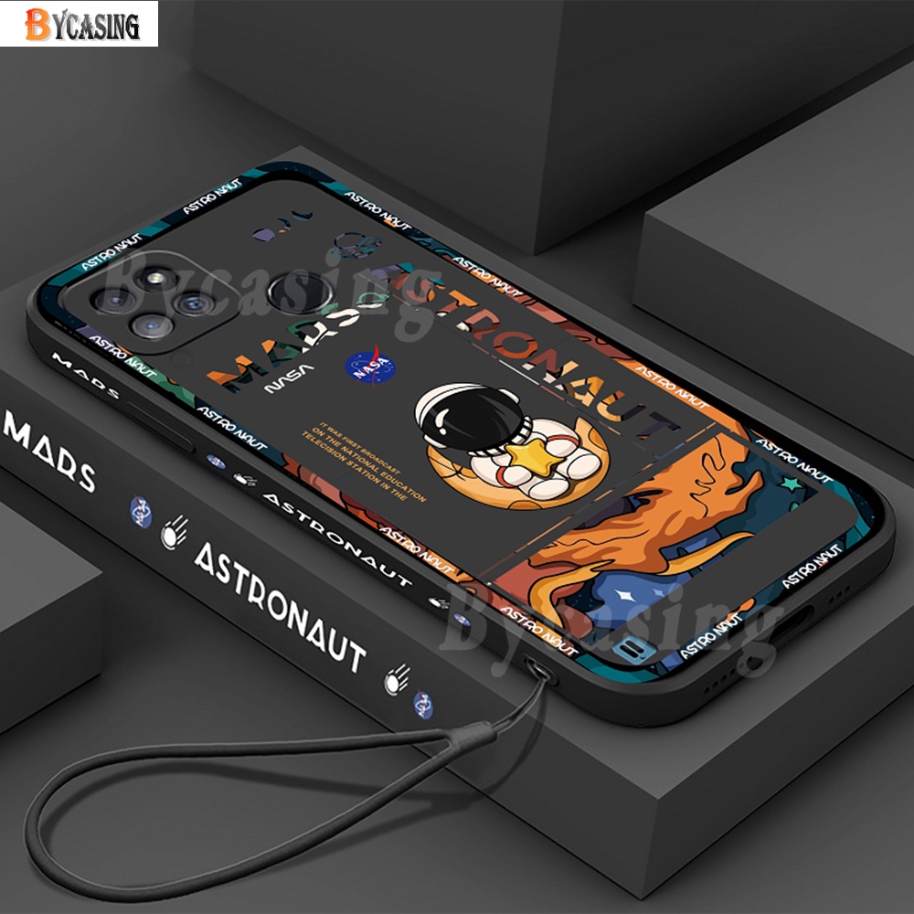 Casing Realme 10 Realme C33 C35 C30 C21Y Realme8i C11 2021 C20 C15 C12 C25 C3 C2 C1 5 5i 6i Narzo 30A Trendy Mars Astronot Motif Samping Casing Ponsel Soft Rubber Cover Dengan Tali BY