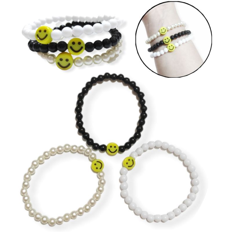 Gelang Elastis Mote Senyum Smiley Beads Bracelet Emoji Smile Tersenyum  Handmade