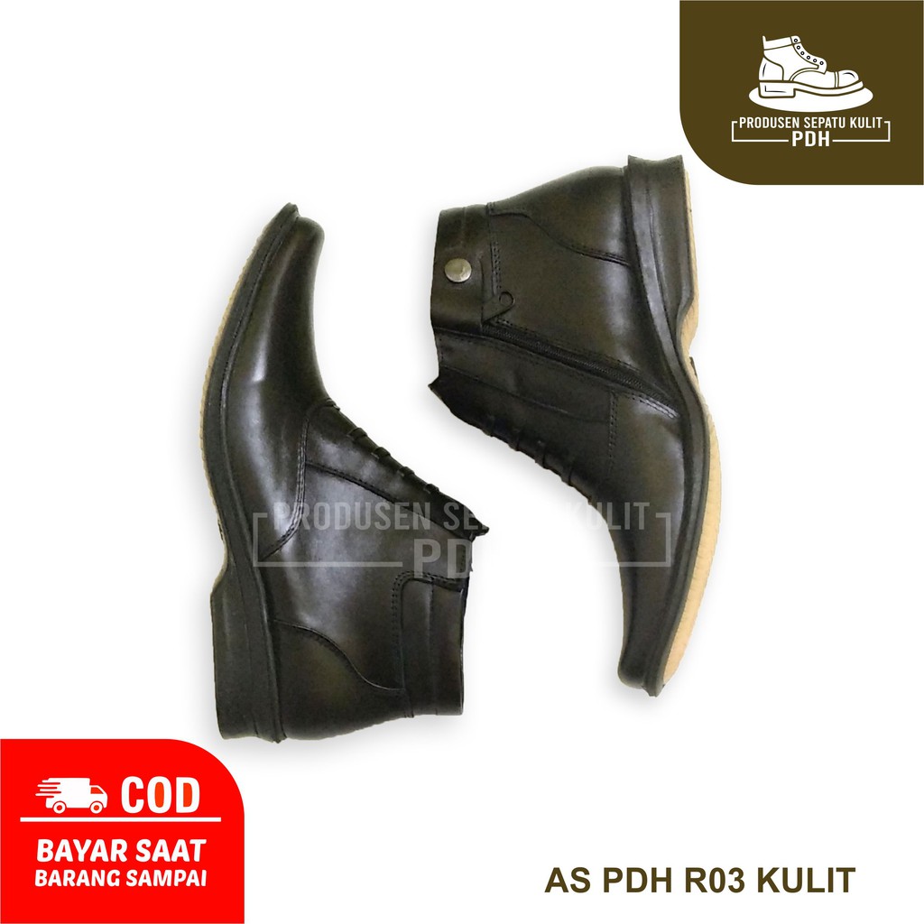 SEPATU PDH PRIA 03 TINGGI RESLETING SEPATU KERJA KULIT TNI POLRI SATPAM SECURITY