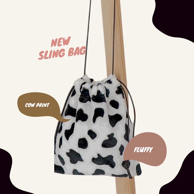 Tas motif sapi cow print sling bag