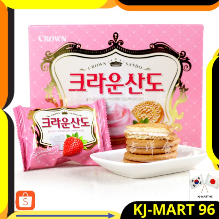 

MAKANAN KOREA/KOREAN FOOD/SNACK KOREA CROWN SANDO STRAWBERRY CREAM CHEESE SANDWICH COOKIES 161 GR