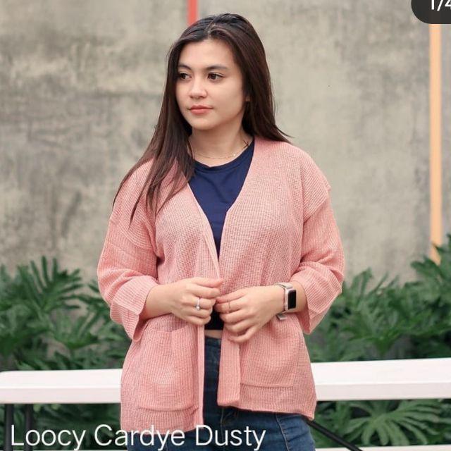 PREMIUM LOOCY POCKET CARDIE / KARDIGAN RAJUT SAKU POLOS locy Oversized cardy-Pink