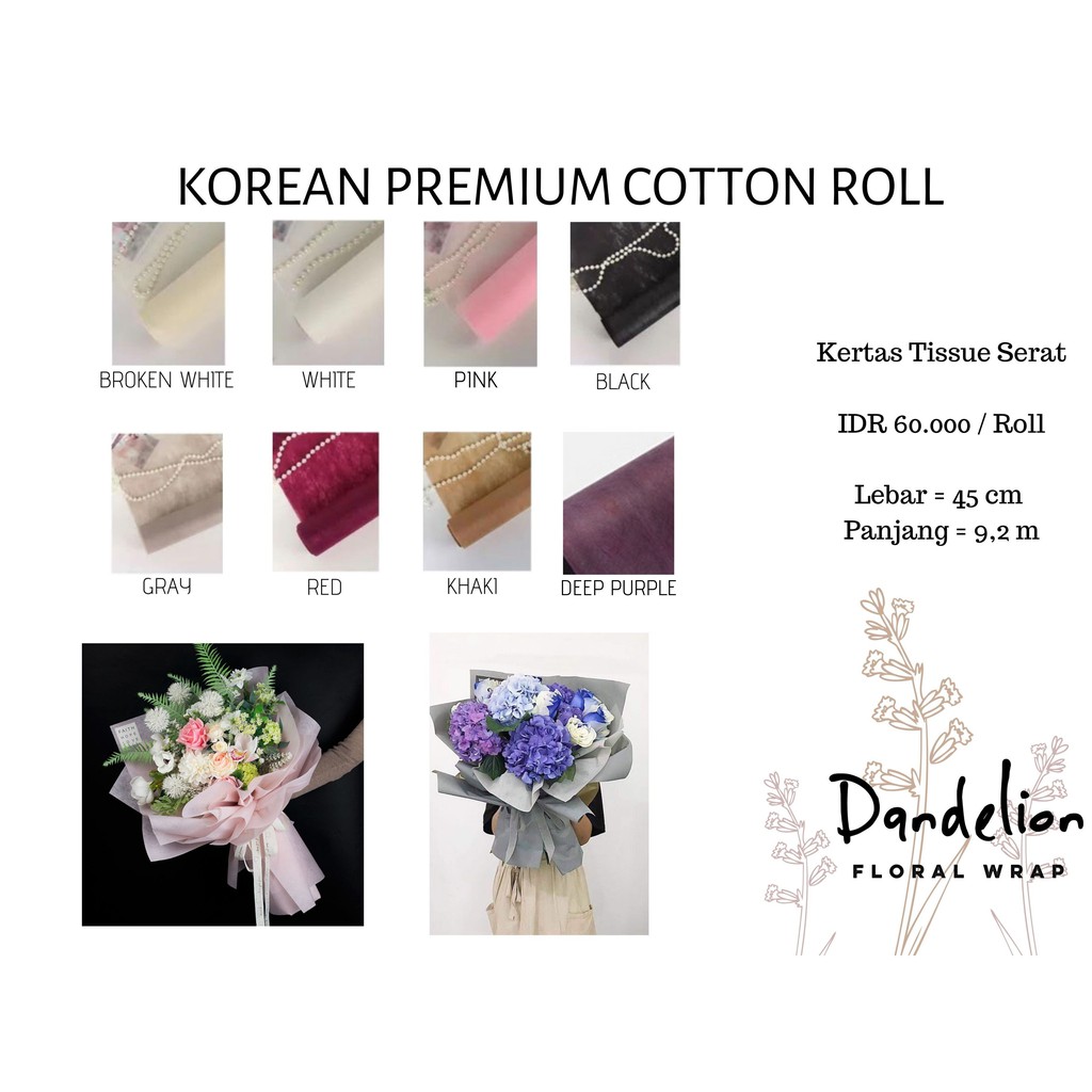 

KOREAN PREMIUM COTTON ROLL KERTAS BUNGA (1 ROLL)/ FLOWER WRAP/ PEMBUNGKUS BUNGA HAND BOUQUET