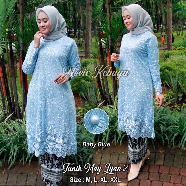 Tunik tile bordir /kebayamurah/kebayamodren/kebayapesta / Kebaya Brukat / Kebaya Tunik / Kebaya-Baby blue