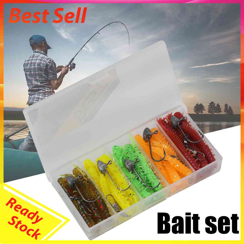 1 Set Umpan Pancing Jig Head Lembut Buatan Dengan Kotak Penyimpanan 5 Sekat Pesca