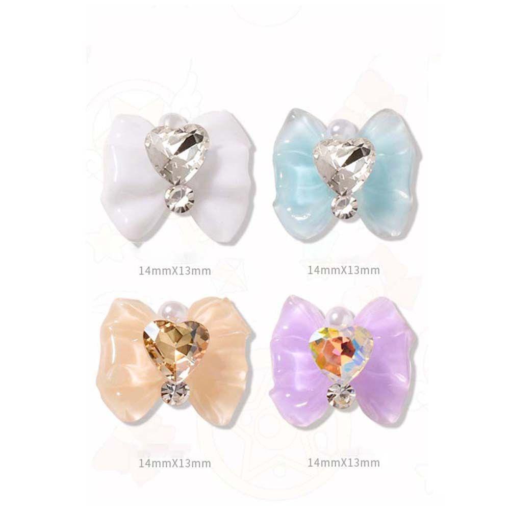AUGUSTINA Agustina Dekorasi Nail Art 5 Pcs Merek Mewah 3D Resin Hati Berlian Imitasi Busur Kuku Pesona