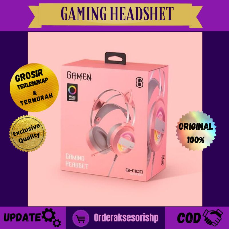 Gaming Headshet / Gaming Headshet Cat / Gaming Headshet Pink / Gaming Headshet Gamen GH1100 PINK