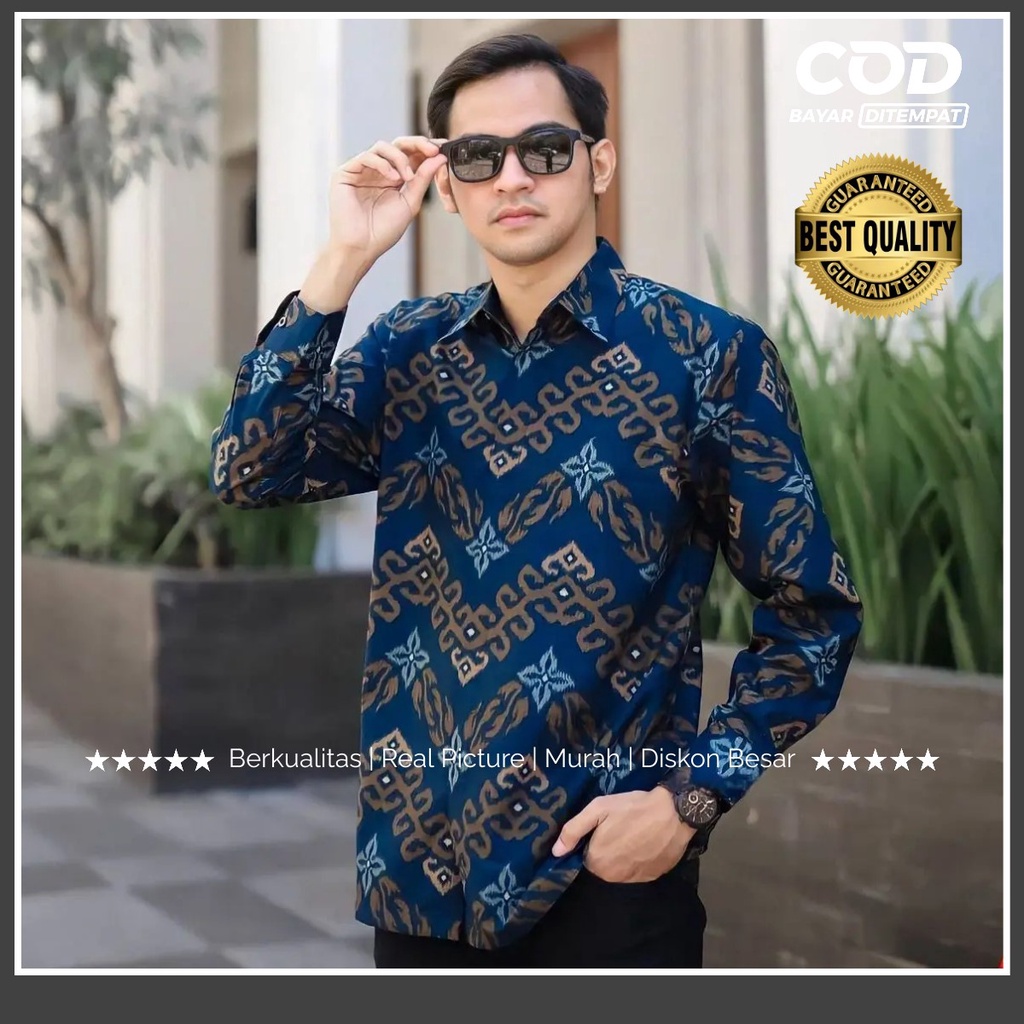 BATIK PRIA LENGAN PANJANG KEMEJA BATIK KANTOR SIZE M L XL XXL BSWART BatiK HRB026 Kenongo Hem Panjang Padi