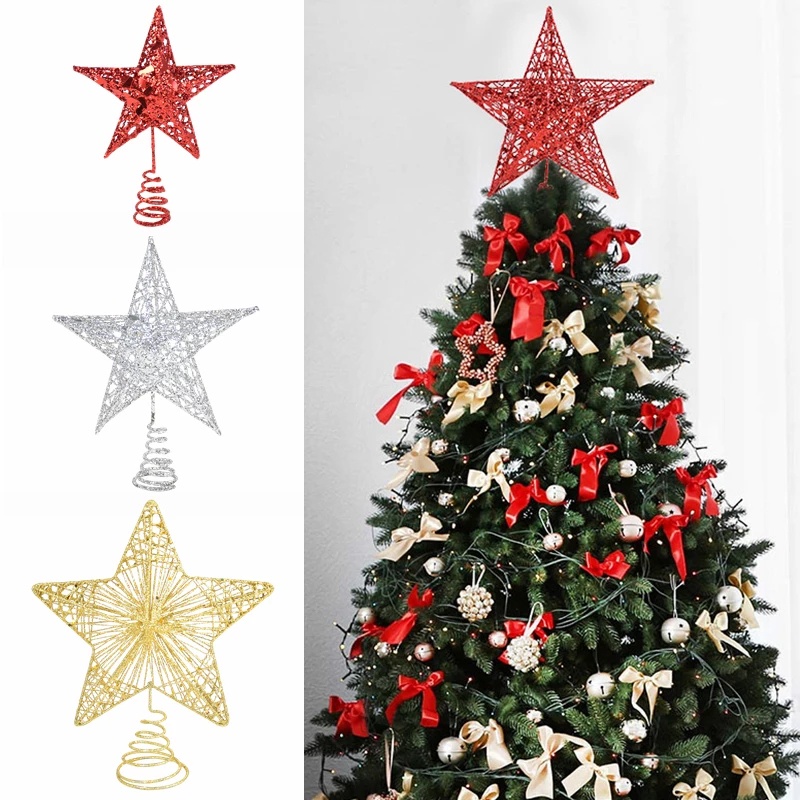 [Christmas Products]Christmas Tree Three-Dimensional Hollow Wrought Iron Tree Top Five-Pointed Star Decoration