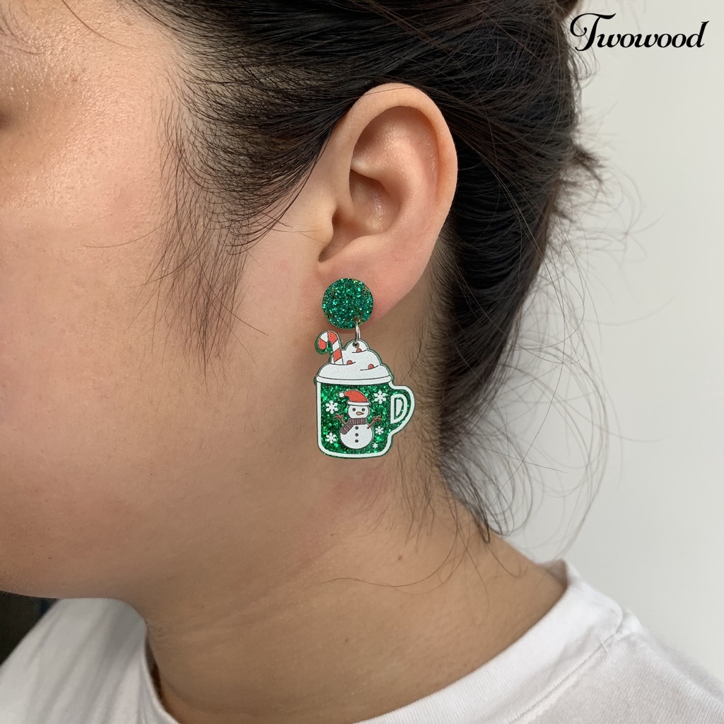 1 Pasang Anting Stud Desain Rumah Natal Aksen Glitter Untuk Wanita