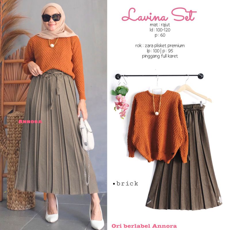 LAVINA SET KNIT - SETELAN ATASAN RAJUT - SETELAN ROK PLISKET ZARA PREMIUM - PLEATED SKIRT