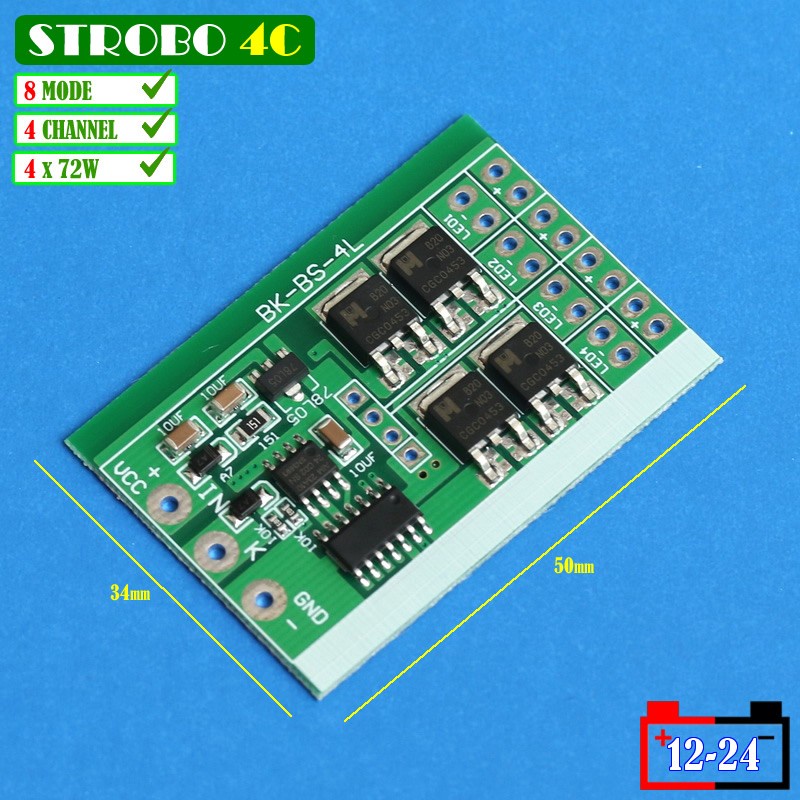 Modul Led Strobo 4 Channel Manual 8 Mode Modul High Power Strobe 12V 4x 72W