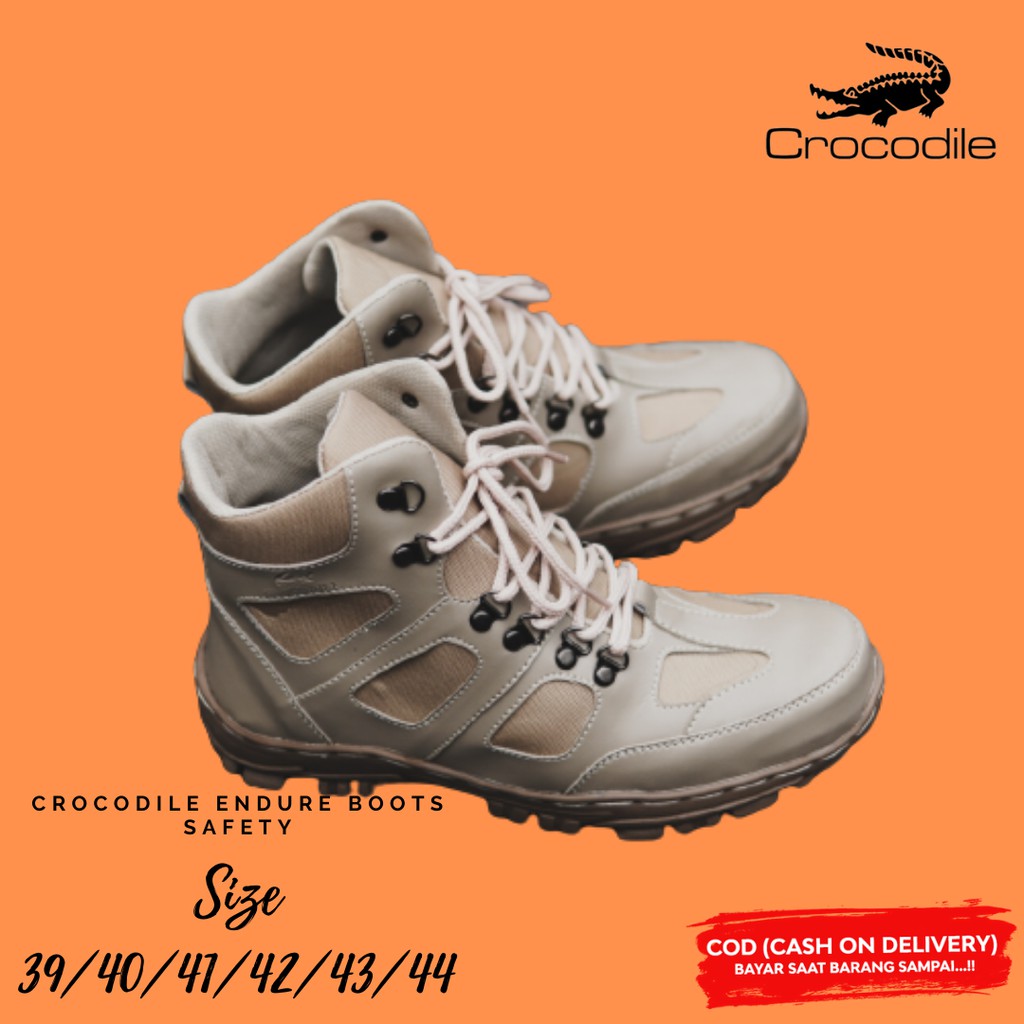 Sepatu Safety Ujung Besi Proyek Kerja Lapangan Tracking Touring Crocodile Endure Cream Hiking Gunung