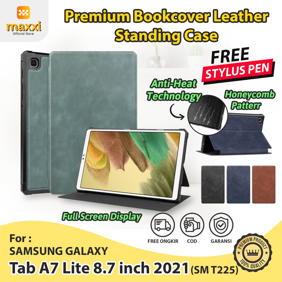 Samsung Tab A7 Lite 2021 T225 Premium Book Cover Leather Case Casing Pelindung Sarung Kesing Tablet 