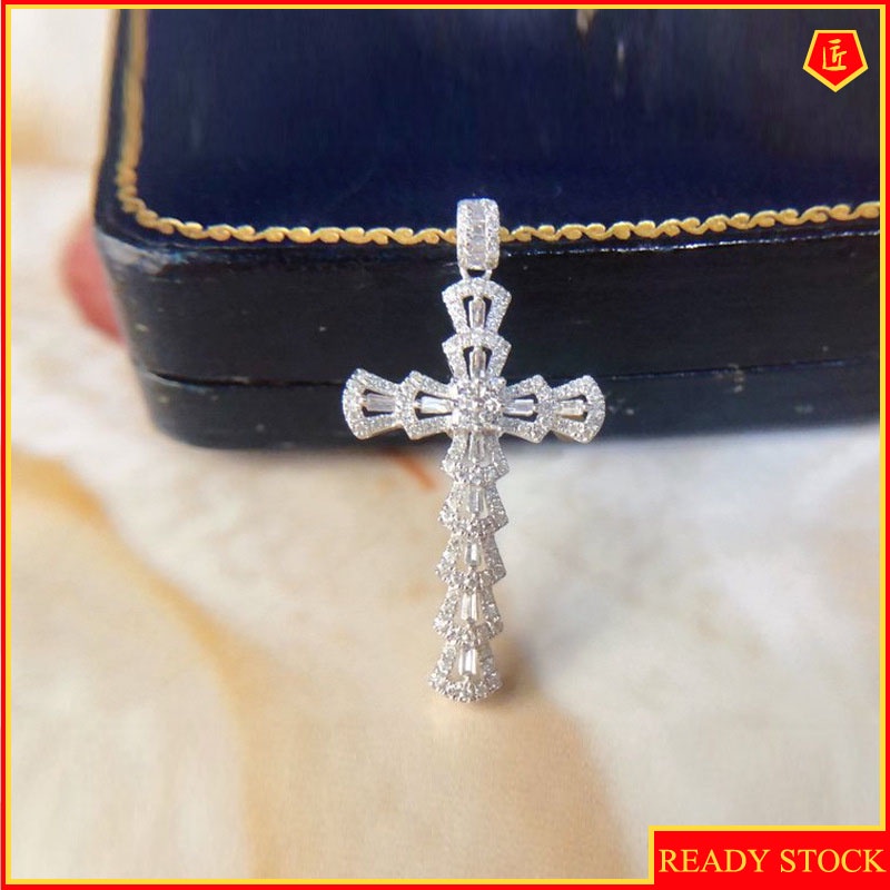 [Ready Stock]T Square Zircon Pendant Full Diamond Cross Necklace for Women