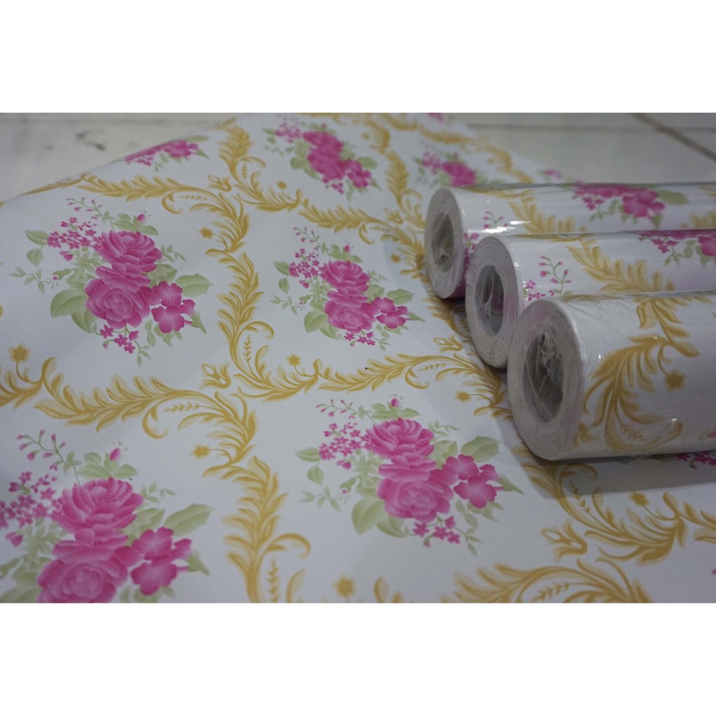 Wallpaper Dinding Motif Rose Ping Ukuran 10 Meter x 45 CM