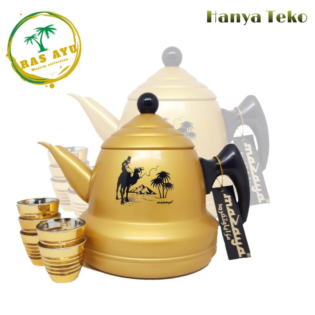 Teko Saleem 2ltr Yellow Kettle + gelas zam zam 12 pcs / Teko Arab / oleh Oleh Haji Dan Umroh / Teko