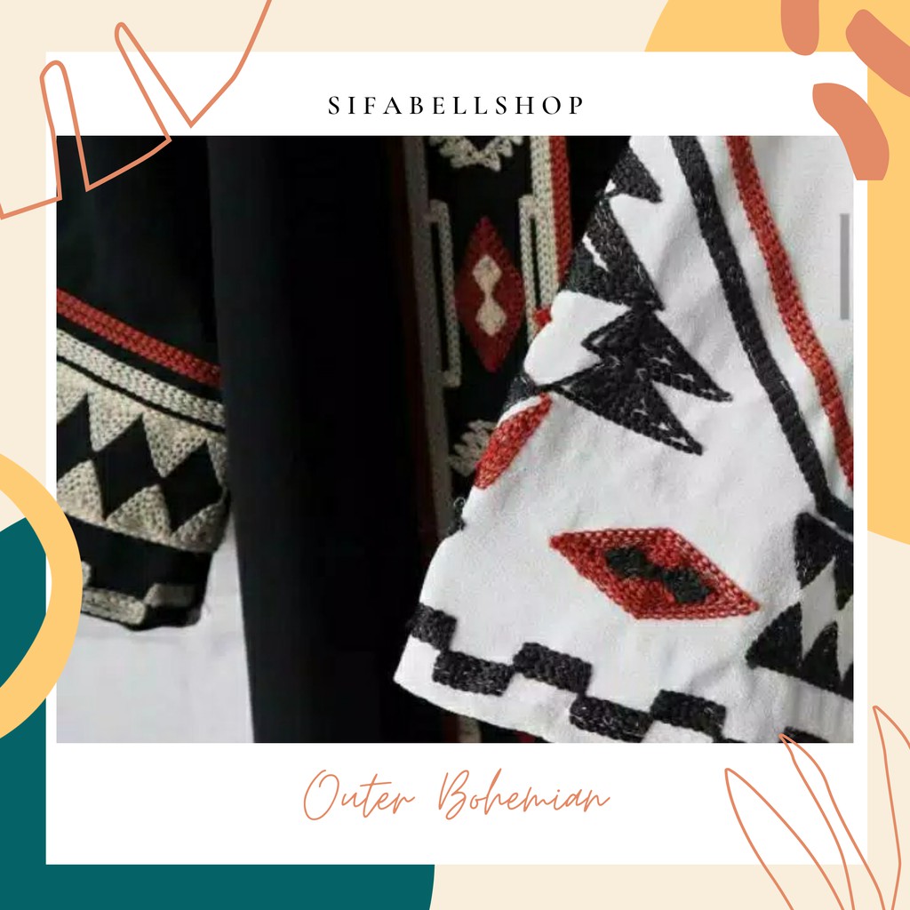 Long Outer Cardigan Wanita Muslim Motif Bohemian