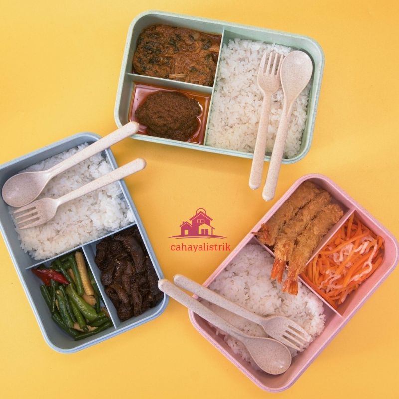 Lunch Box Set Kotak Bekal Makan Wheat Straw Gandum 1000ml