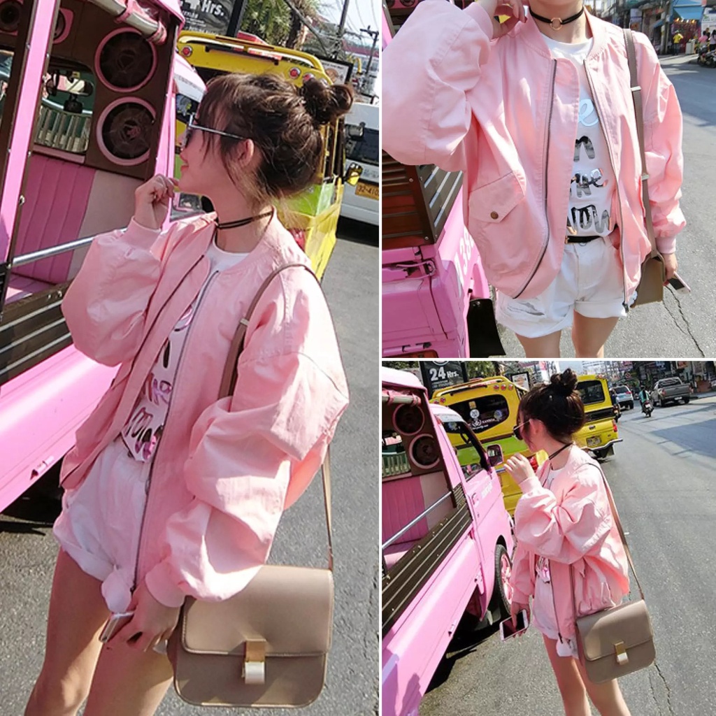 SSOnlineShop77 -- (C-1603) Bomber Korean Pink Import / Jaket Bomber Import / Jaket Parasut Pink Wani