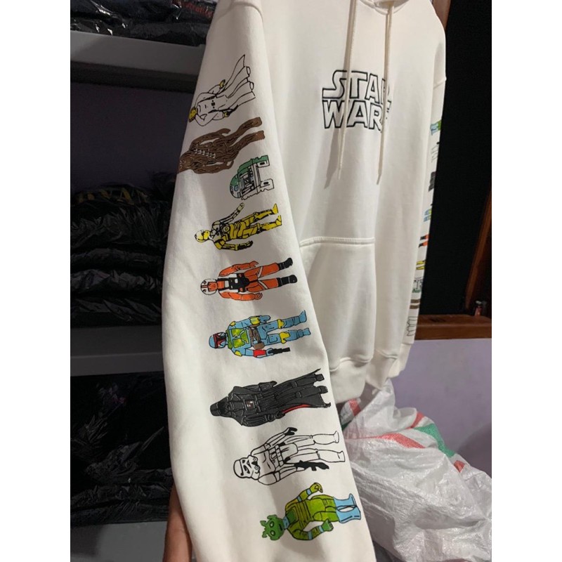 (COD) 7.7 Hoodie Sweater HnM Starwars White Putih Bordir Character Jaket Unisex Cowok Cewek Full Tag