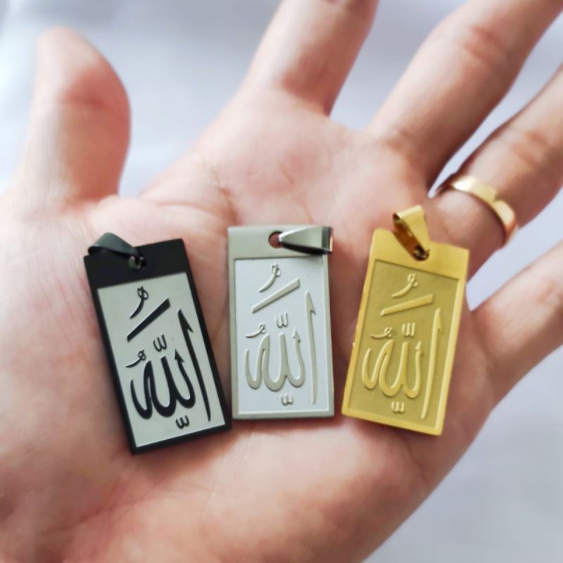 Liontin LAFADZ ALLAH Bahan Titanium Warna Emas, Silver Dan Hitam