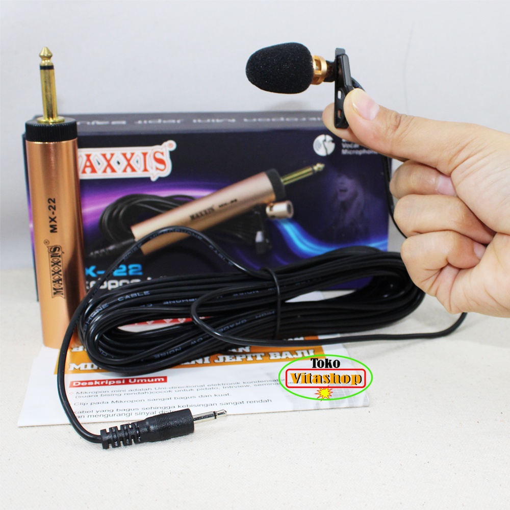 MIC KANCING MAXXIS MX-22 MIK CLIP ON MICROPHONE JEPIT KABEL 10 METER MIKROPON CONDENSOR