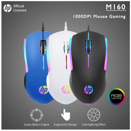 ITSTORE Mouse Gaming HP M160 - 1000DPI RGB USB Wired garansi resmi 1 tahun Optical Mouse USB