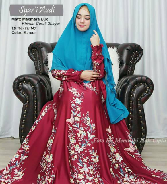 GAMIS KHIMAR SYARI MAXMARA LUX AUDI COKLAT BUSUI SUPER MAYUNG MAXY DRESS MUSLIM MOTIF CANTIK MODIS