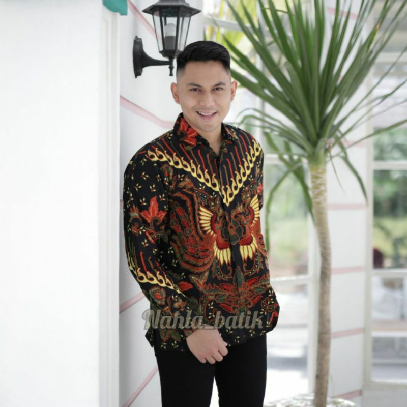 Baju Batik Pria Lengan Panjang Premium Best Seller Nahla Original batik-Kupu sogan