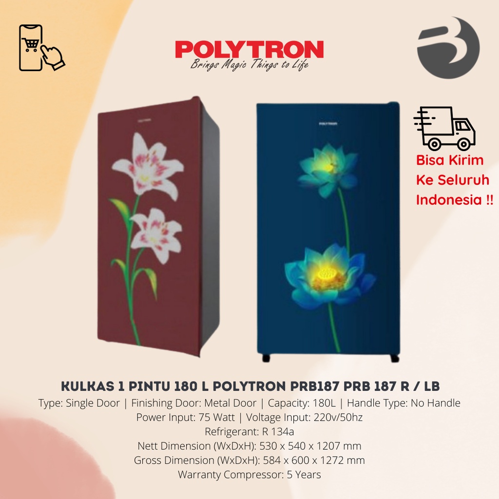 KULKAS 1 PINTU 180 L POLYTRON PRB187 PRB 187 R / LB