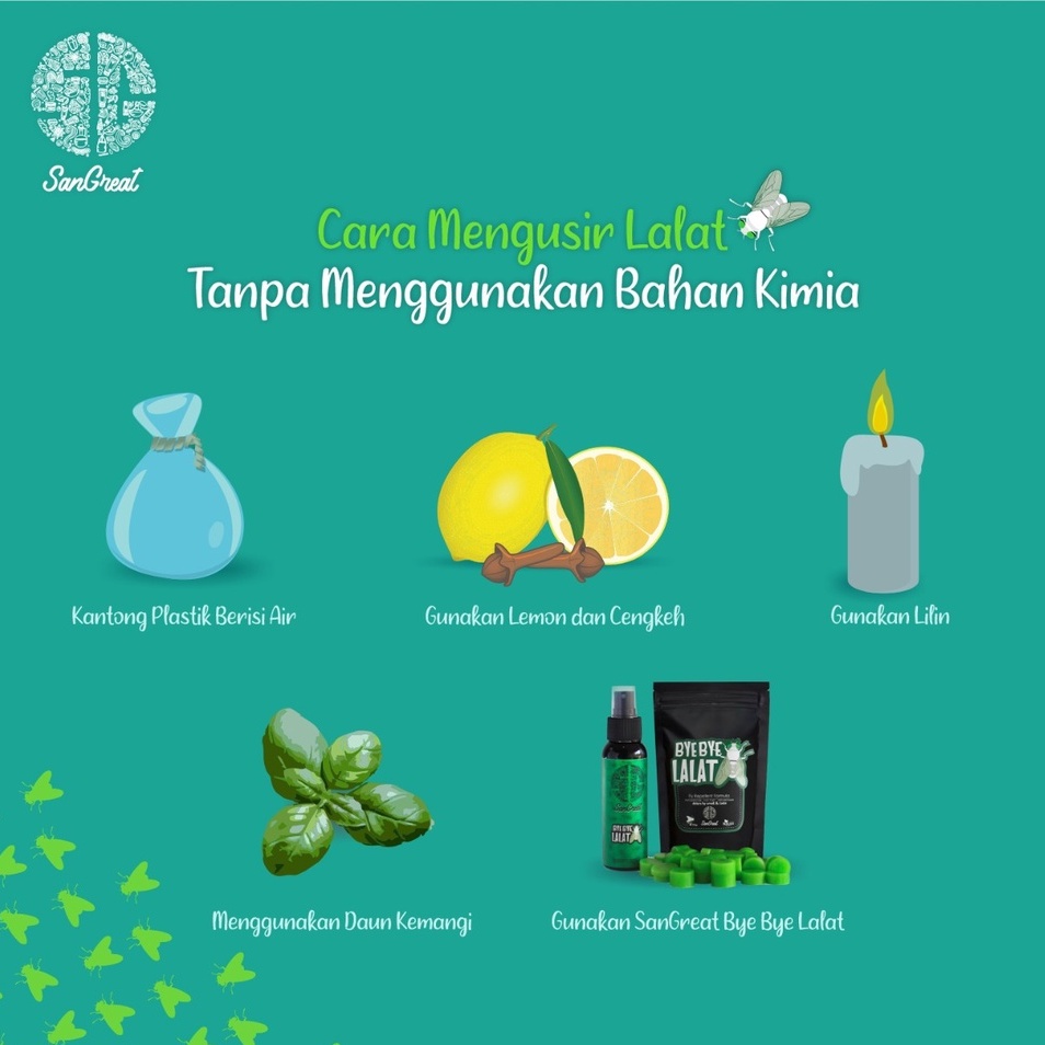 Anti serangga pengusir lalat alami non pestisida SanGreat Bye Bye Lalat gel 100 gr &amp; spray 100 ml-aman-anti lalat