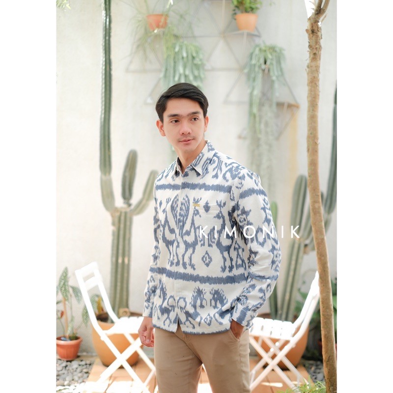 BAJU TENUN KIMONIK SAKURA SHIRT NAVY NTT / KEMEJA MADAM NTT FULL TENUN / KEMEJA NONA NTT