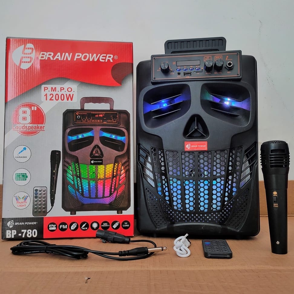 Speaker Bluetooth 8 Inch Brain Power 780 Karaoke Gratis Remote Mic Echo