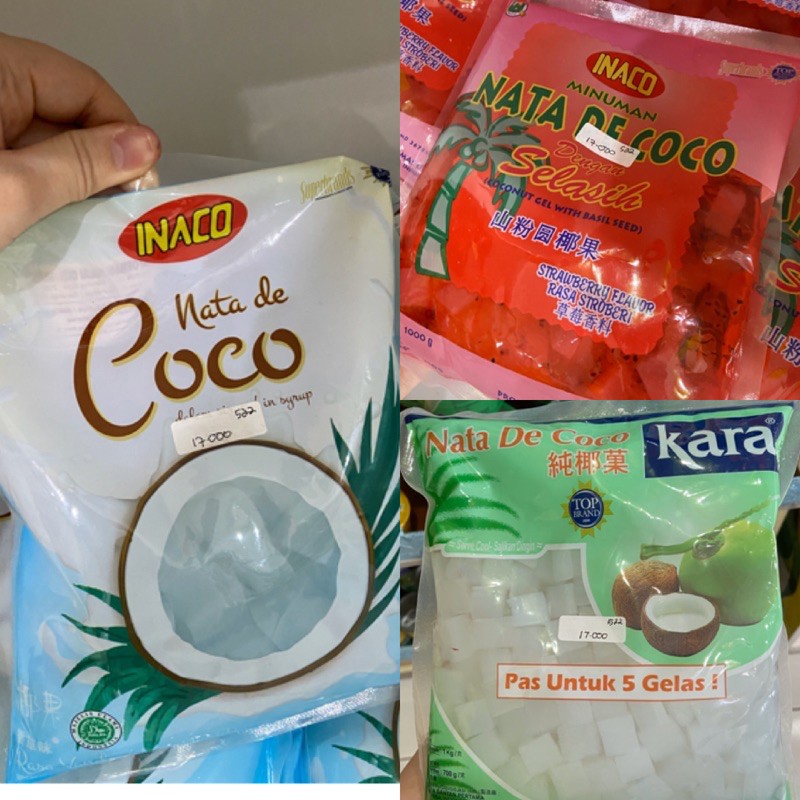 

nata de coco kara dan inaco nata de coco selasih 1 kg exp masih lama // murah