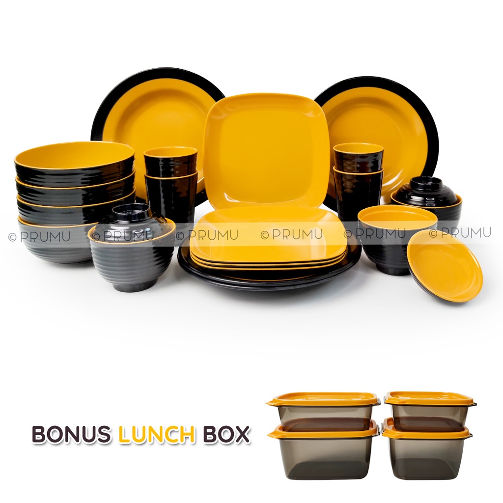 Dinner Set 23 pcs Two Tone Melamine - Gift Set - Dinnerware set - Tableware Set - Golden Dragon