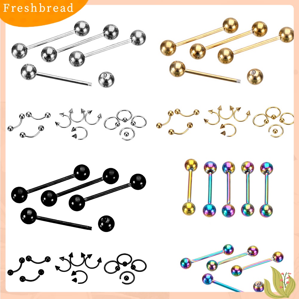 [Fresh] 9Pcs Anting Tindik / Piercing Bibir / Lidah Bentuk Barbel Gaya Campur untuk Wanita