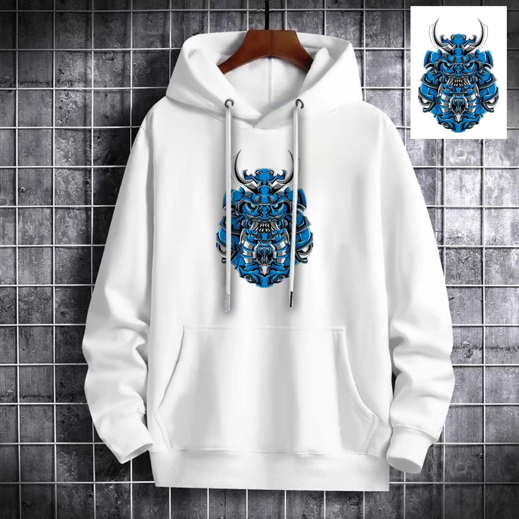 INDOSAN-SWEATER HOODIE BLUE SAMURAI-HOODIE DISTRO BAHAN FLEECE MOTIF GAMBAR DTF-REAL PICT-BISA COD