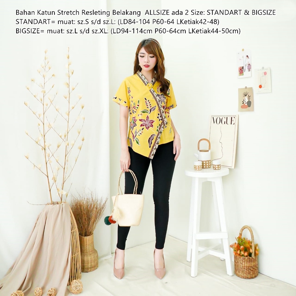 Atasan Batik Blouse Wanita Bunga Baju Batik Blus Cewek Flower Kantoran Terbaru JP020-2