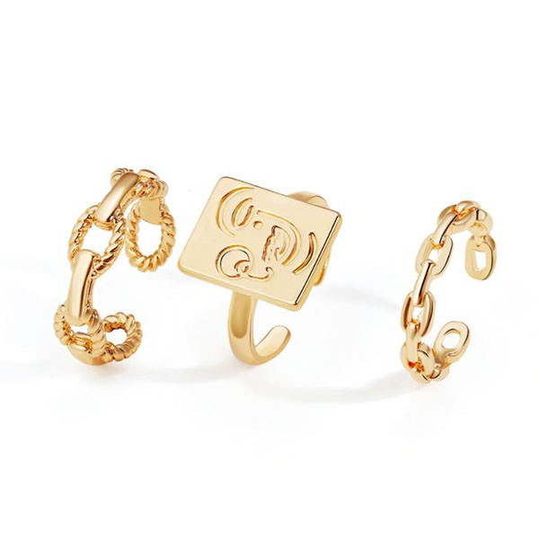 cincin set 3 pcs gold smiley face set rings (1G3) jci065