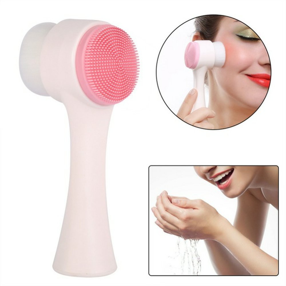 Kuas Pembersih Wajah 2 in1 Cleansing Brush Bulu Sikat Halus Silikon