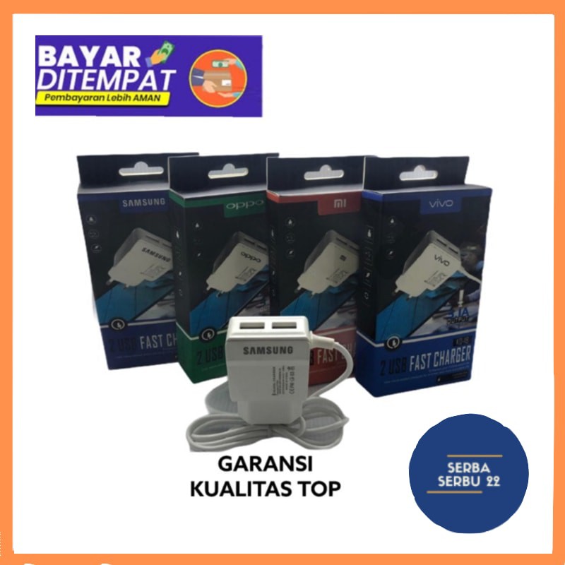 CHARGER BRANDED 2 USB + Kabel 1Meter Kualitas Bagus Samsung ,Xiaomi ,Oppo, Vivo