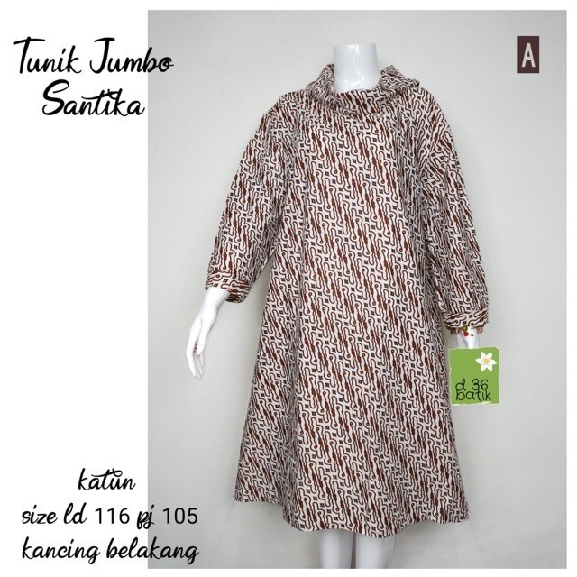 Tunik Jumbo Santika Batik White Jumbo Big Size Muslim Midi Pesta Kerja Seragam Kondangan Modern