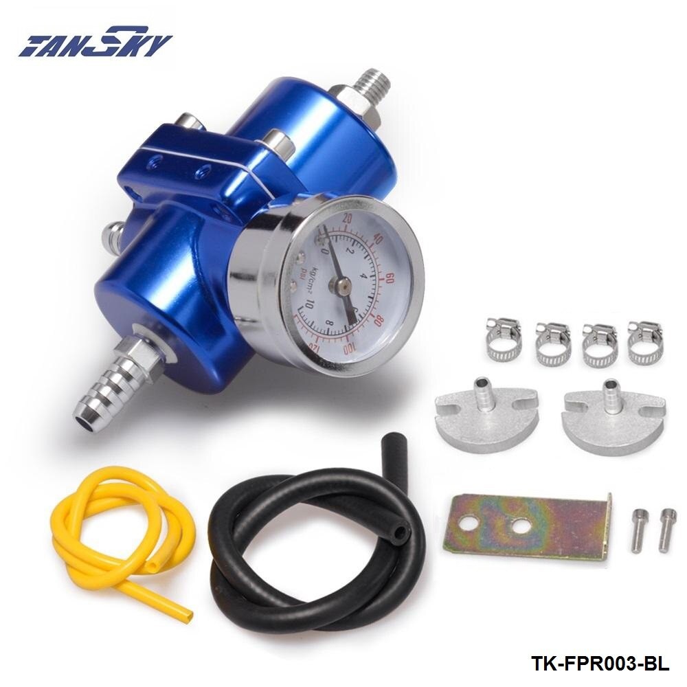 Blue Qiilu Aluminum Alloy Universal FPR Fuel Pressure Regulator with Gauge Hose 0-140psi Adjustable 