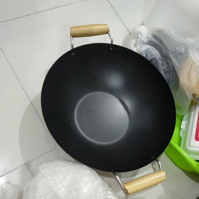 Maspion Kiku Wok Wajan Penggorengan Kuali Besi Anti Lengket Teflon 33 Cm