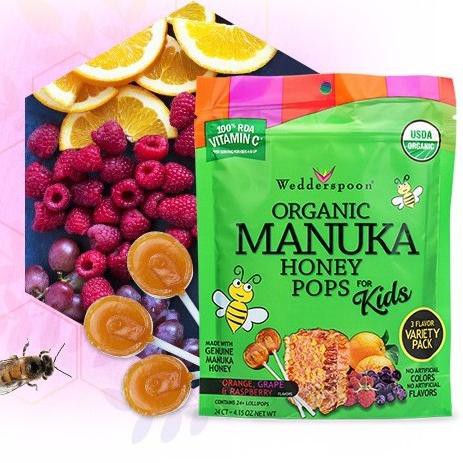 

Ready Stock Wedderspoon, Organic Manuka Honey Pops For Kids, Orange, Grape & Raspberry, 24 Count ...