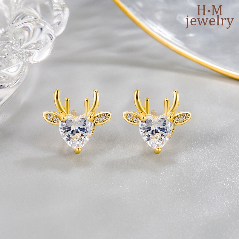 Anting Stud Bentuk Rusa Aksen Berlian